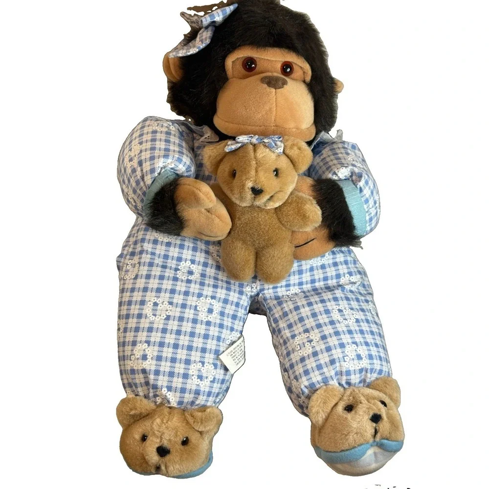 Vintage 90s Bedtime Monkey Chimpanzee Plush Pajamas Teddy Bear Slippers New